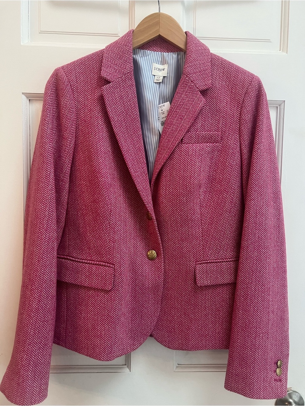 J Crew Factory pink/white tweed blazer.
